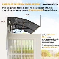 Outsunny Marquesina de Protección contra Sol y Lluvia 196x75x23 cm con Cubierta de Policarbonato para Puertas y Ventanas Negro(m-7)