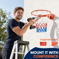 SPORTNOW Arceau de Basket Mural avec Filet Résistant aux Intempéries Robuste pour Intérieur et Extérieur 50 x 62 x 12 cm Rouge(m-8)