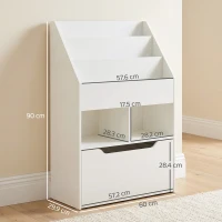 HOMCOM Mică bibliotecă pentru copii cu rafturi și sertar din MDF, 60x29,9x90cm, alb(m-3)