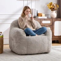 Sitzsack-Sessel, geschredderte Schaumstofffüllung, Kunstfell, Armlehnen, 95x95x79 cm, Hellgrau(m-8)