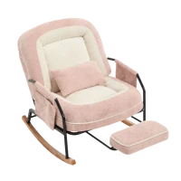 Fauteuil à bascule grand format, dossier réglable et repose-pieds escamotable, poches latérales, coussin rembourré, intérieur et extérieur, Rose(m-25)