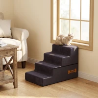 PawHut Dog Steps, 4-Step Dog Stairs for Bed and Sofa, Pet Stairs with Carry Handle, Washable Cover(m-8)