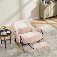 Fauteuil à bascule grand format, dossier réglable et repose-pieds escamotable, poches latérales, coussin rembourré, intérieur et extérieur, Rose(m-14)