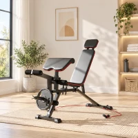 SPORTNOW Verstelbare halterbank tot 300 kg 3-in-1 trainingsbank met wieltjes Beentrainer Curlbank hoofdsteun weerstandsbanden(m-9)