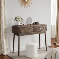Table console, style mid-century moderne, 2 tiroirs, rangement ouvert, 100x35x80 cm, Noyer(m-2)