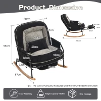 Fauteuil à bascule grand format, dossier réglable, repose-pieds escamotable, coussin rembourré, poches latérales, intérieur et extérieur, Noir+Gris(m-1)