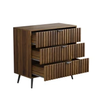 Commode à 3 tiroirs en MDF, poignées et pieds métalliques, style moderne, 80x39x78 cm, Noyer(m-13)