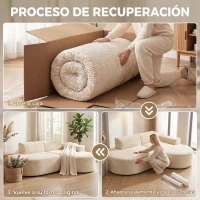 HOMCOM Sofá Esquinero en Forma de L Tapizado en Pana Sin Montaje Asiento Ancho Acolchado Grueso Beige(m-6)