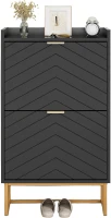 Schuhschrank mit 2 Klappen, schmaler Schuhkipper mit Kippschutz und verstellbaren Trennwänden, 50x24x103,5 cm, Schwarz(m-1)