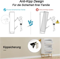 Schuhschrank mit 2 Klappen, schmal, verstellbaren Trennwänden und Kippschutz, 50x24x103,5 cm, Weiß(m-5)