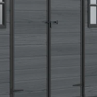 Outsunny 8 x 4 ft Resin Garden Shed, Wood-Effect Outdoor Storage Shed with Floor, Windows, Lockable Doors and Vents, Dark Grey(m-10)