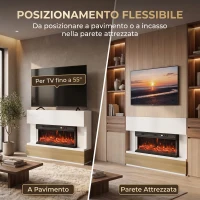 HOMCOM Camino Elettrico da Terra e Incasso a 3 Lati, 900/1800W, 12 Colori Fiamma 3D,  117 cm, Bianco(m-6)