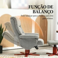 HOMCOM Poltrona Reclinável com Apoio para os Pés Estofada em Tecido Técnico Estrutura de Madeira Função Basculante Cinzento(m-5)