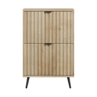 Schuhschrank mit Kippfächern, platzsparend, gerillte Front, freistehend, 60x24x95 cm, Eiche(m-1)