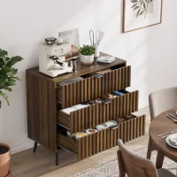 Commode à 3 tiroirs en MDF, poignées et pieds métalliques, style moderne, 80x39x78 cm, Noyer(m-5)