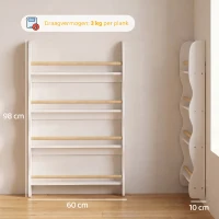 AIYAPLAY Kinderboekenkast met 4 vakken, wandrek met kantelbeveiliging, Montessori, 60 x 10 x 98 cm, wit(m-3)