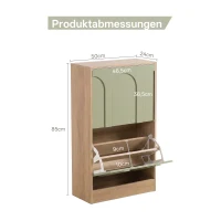 Schuhschrank mit 2 Klappen, schmal, verstellbare Trennwände, Skandi-Design, Grün(m-4)