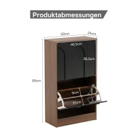 Schuhschrank mit 2 Klappen, schmale Bauform, modernes Skandi-Design, verstellbare Trennwände, Schwarz(m-3)
