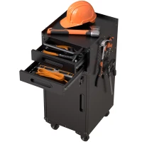 Armoire à outils mobile étroite en métal, porte verrouillable, 2 tiroirs et roulettes pivotantes, Noir(m-21)