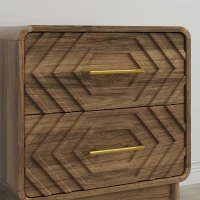 Nachttisch mit zwei Schubladen, geometrischem 3D-Relief, abgerundeten Kanten, 48x38x56 cm, Walnussbraun(m-8)