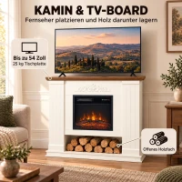 HOMCOM Elektrokamin mit Kaminsims und Ablage, 1800 W, freistehend, mit einstellbarem Flammeneffekt und Fernbedienung(m-4)