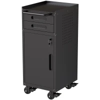 Armoire à outils mobile étroite en métal, porte verrouillable, 2 tiroirs et roulettes pivotantes, Noir(m-2)