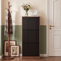 Schmaler Schuhschrank mit 3 Klappen, modernes Skandi-Design, Schwarz(m-3)