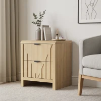 Nachttisch in Eichenoptik mit Schublade, 3D-Riffelung und Metallgriffen, Mid-Century-Modern-Stil, Eiche(m-6)