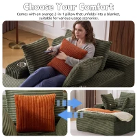 Schlafsofa als Bodensofa mit Longchair, rahmenlos, hochdichter Schaumstoff, 165x112x63 cm, Grün(m-8)