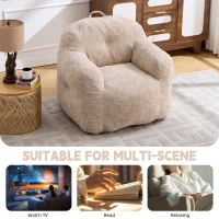 Sitzsack-Sofa mit Armlehnen, zerkleinerter Schaumstofffüllung und Kunstfellbezug für Wohn- und Schlafzimmer, Beige(m-7)