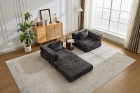 Schlafsofa, wandelbares Bodensofa, modular, Chenille, 200x100x63 cm, Schwarz(m-9)