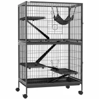 PawHut Jaula para Animales Pequeños con Ruedas Rampas Hamaca y Bandeja Extraíble para Chinchillas Hurones 80x52x128 cm Gris(m-1)