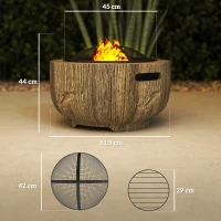 Outsunny Outdoor Fire Pit, 61.5 cm Metal Wood Burning Fireplace with Spark Cover, Poker, Woodgrain Design(m-3)