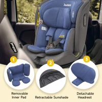 Kindersitz, 360° drehbar, ISOFIX, i-Size, ab Geburt bis 12 Jahre, mit Liegefunktion und abnehmbarem Verdeck, Blau(m-6)