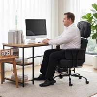 HOMCOM Office Chair, Big and Tall Desk Chair with Footrest, Wide Seat, Leathaire, Reclining Back, Swivel Wheels, Black(m-9)
