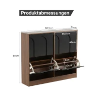 Schuhschrank mit 4 Klappen, schmal, modernes Skandi-Design, verstellbare Trennwände, Schwarz(m-4)