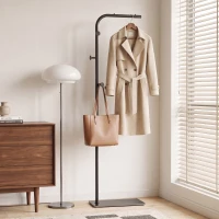 HOMCOM Clothing Rack with 3 Side Hooks, Garment Rack with Marble Base, 45 x 25 x 169 cm, for Bedroom, Bathroom, Black(m-2)