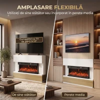 HOMCOM Șemineu Electric 117 cm cu 3 Laturi, pentru TV 55", 900/1800 W, 12 Culori Flacără 3D, Alb(m-6)