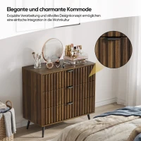 Commode à 3 tiroirs en MDF, poignées et pieds métalliques, style moderne, 80x39x78 cm, Noyer(m-8)