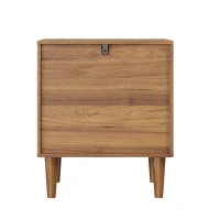Nachttisch mit 2 Schubladen und geometrischen Intarsien, Boho-Stil, MDF, 48x38x56 cm, Walnussbraun(m-14)