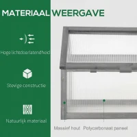 Outsunny Mini-broeikas, Compact plantenhuis van hout, Polycarbonaat panelen, Ventilatieopening, 90L x 52B x 49,5H cm, Grijs(m-4)