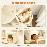 PawHut 170 cm Large Cat Tree, Cat Tower with 7 Scratching Posts, Tunnel, 2 Condos, Hammock, Perch, Ramp, Pompoms, Beige(m-7)