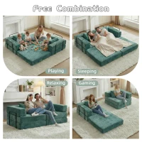Wandelbares Bodenschlafsofa, modulares Design, Chenillebezug, ohne Montage, 200x100x63 cm, Dunkelgrün(m-7)