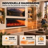 HOMCOM Elektrische haard met verwarming en 12 vlamkleuren, wandhaard met afstandsbediening, 127 cm(m-6)