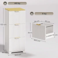 HOMCOM Arquivador Vertical com 3 Gavetas e Barras Ajustáveis para Pastas A4, Móvel de Escritório 39,5 x 40 x 103 cm, Branco(m-3)