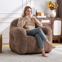 Sitzsack-Sessel mit Armlehnen, Kunstfellbezug, zerkleinerter Schaumstofffüllung, ergonomischer Rückenlehne, 95x95x79 cm, Khaki(m-8)