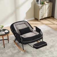 Fauteuil à bascule grand format, dossier réglable, repose-pieds escamotable, coussin rembourré, poches latérales, intérieur et extérieur, Noir+Gris(m-11)