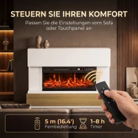 HOMCOM Elektrokamin mit Heizung 3-Seitiges Panoramafenster 1800W TV-Board 55 Zoll Weiß(m-7)