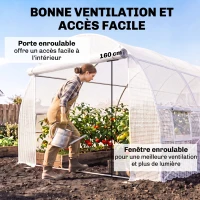Outsunny Bâche de Rechange Serre Tunnel 18 m², bâche 6L x 3l x 2H m PE Anti-UV imperméable 12 fenêtres + Porte Enroulable zippée(m-4)