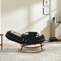 Fauteuil à bascule grand format, dossier réglable, repose-pieds escamotable, coussin rembourré, poches latérales, intérieur et extérieur, Noir+Gris(m-18)
